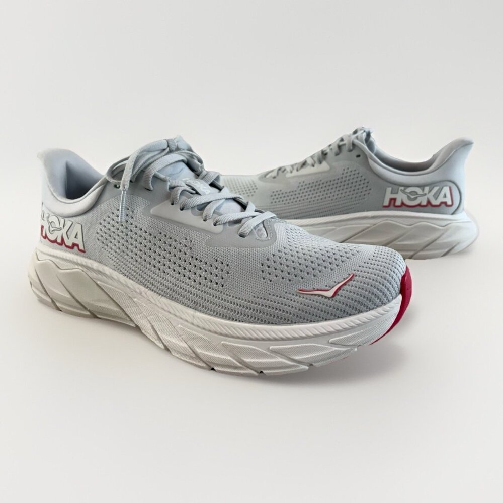 Hoka One One Women's Light Gray and Red Athletic Running Shoes